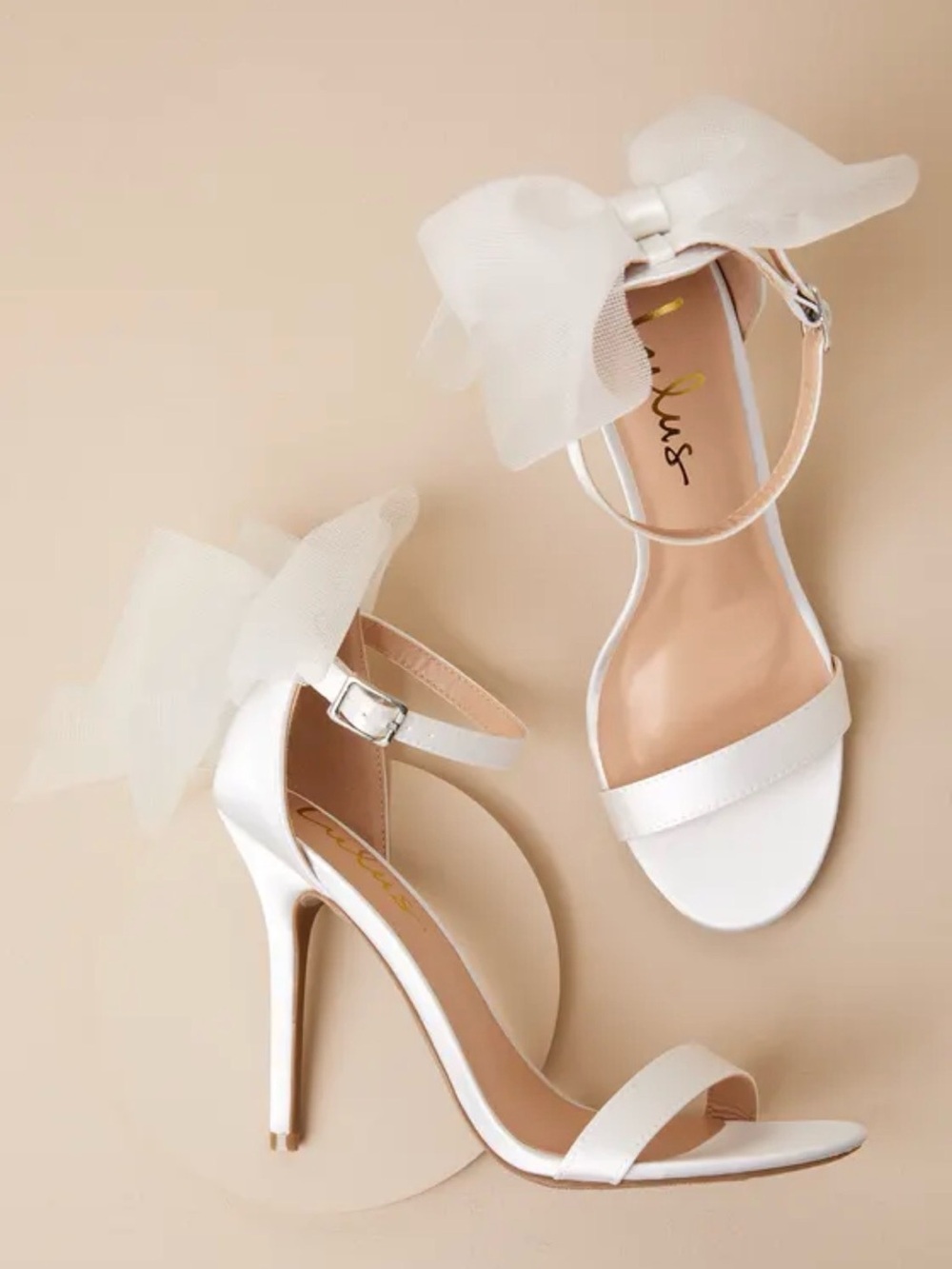 Lulu's White Tulle Ankle-Tie Stiletto Heels